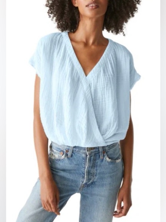 Michael Stars Tops - NWT Michael Stars Light Blue Double Gauze Cotton Surplice Wrap Top Size Small